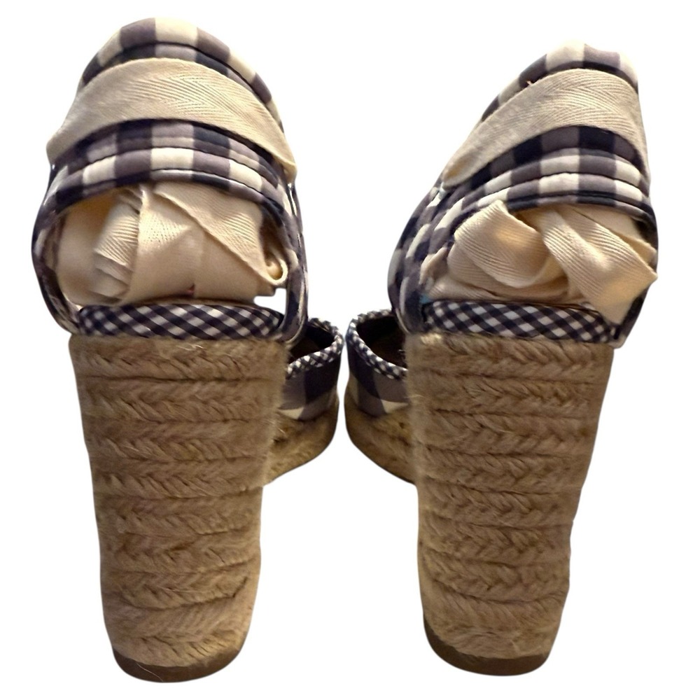 Draper‎ James Navy Gingham Espadrille Wedges Size 8 Ankle Wrap Southern Chic - Picture 10 of 13